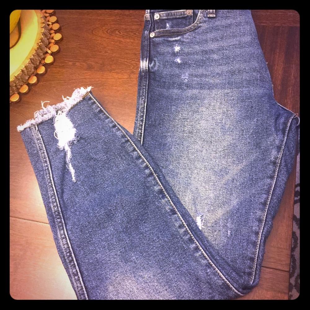 Gap High Rise Slim Straight Distressed Jeans
